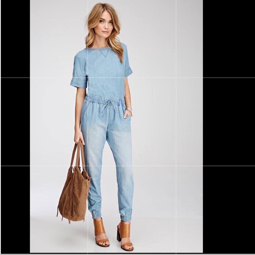 COPY - Denim Jean  jumper romper short sleeve Medium